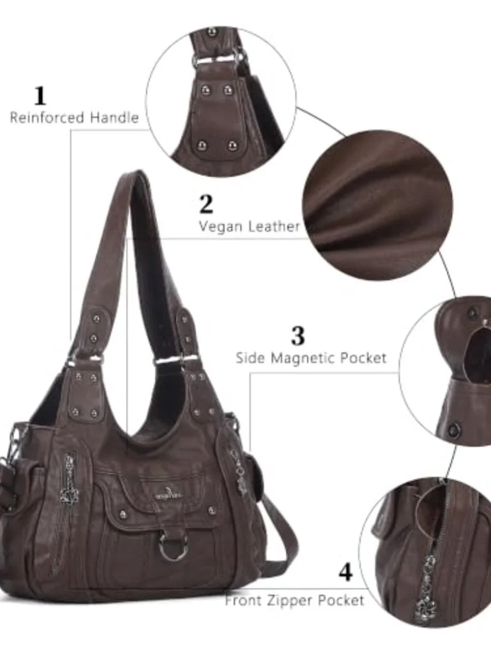 Vegan Leather Hobo Shoulder Bag with Adjustable Strap - Large Capacity Satchel